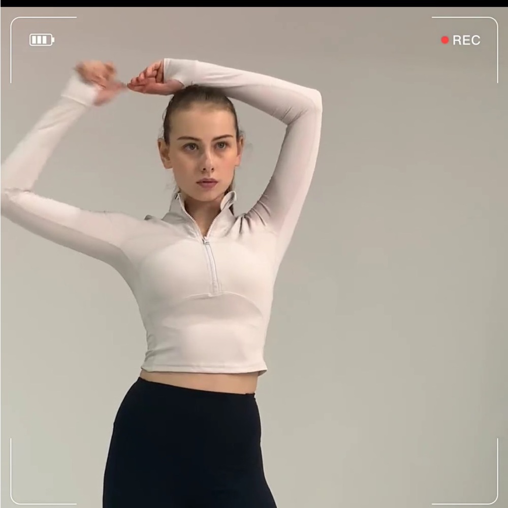Pink half zip crop long sleeve workout top